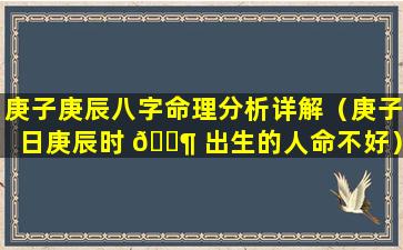 庚子庚辰八字命理分析详解（庚子日庚辰时 🐶 出生的人命不好）